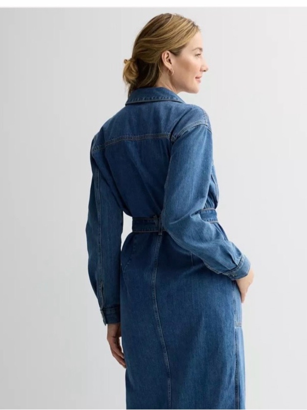 Sonoma Denim Midi Shirt Dress Tie Waist Utility Pockets XXL - Picture 3 of 13